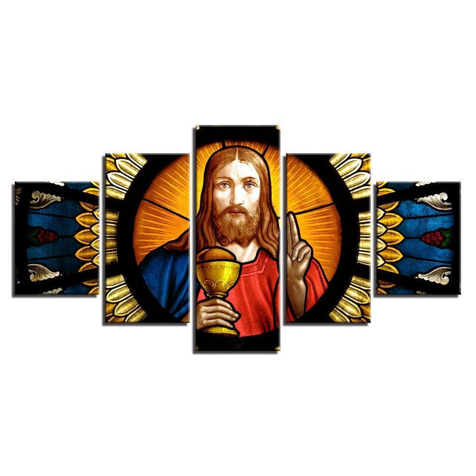 Jesus Christ Painting 5 Piece HD Multi Panel Canvas Wall Art Frame-Original Frame