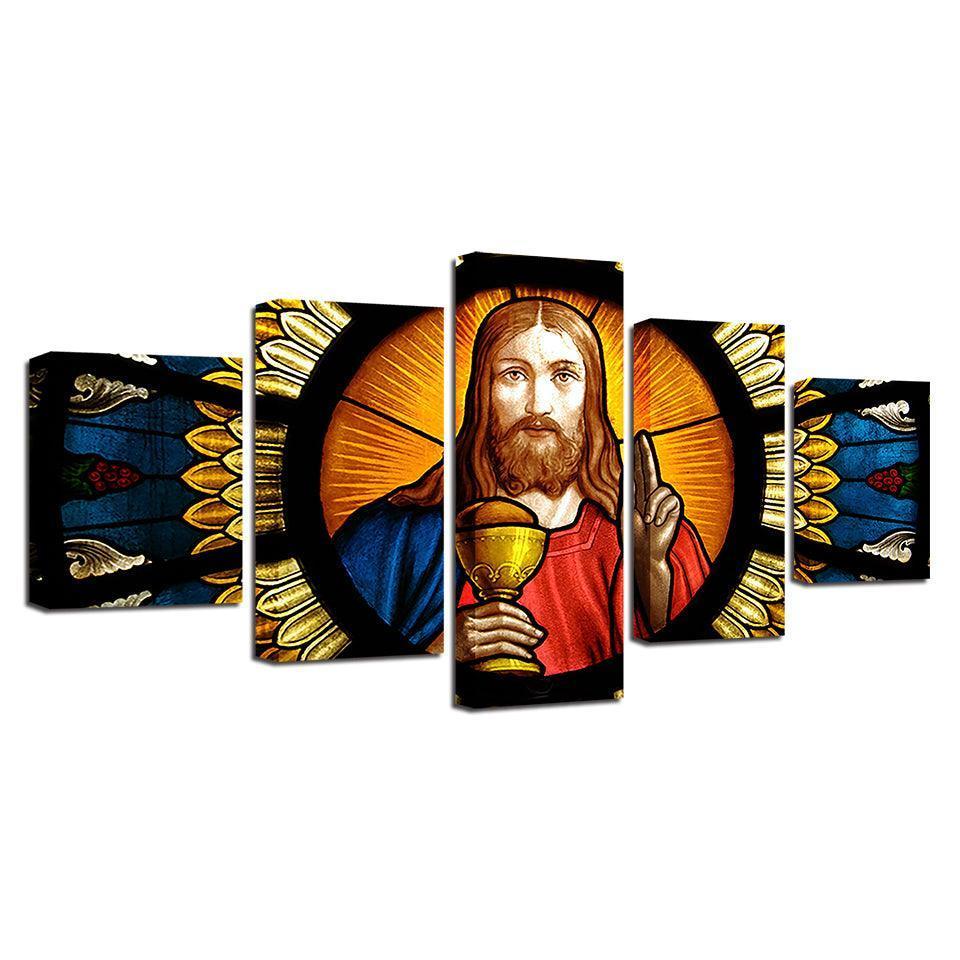 Jesus Christ Painting 5 Piece HD Multi Panel Canvas Wall Art Frame-Original Frame