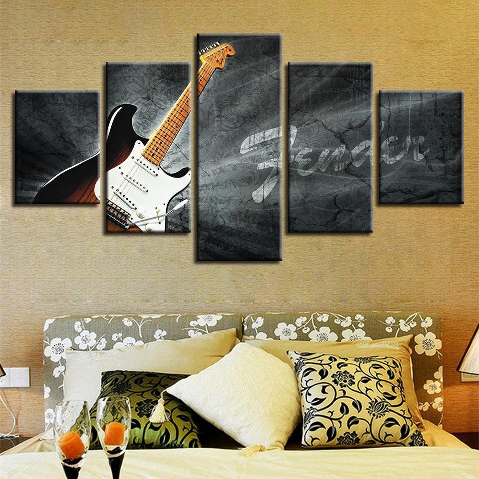 Guitar 5 Piece HD Multi Panel Canvas Wall Art-Original Frame
