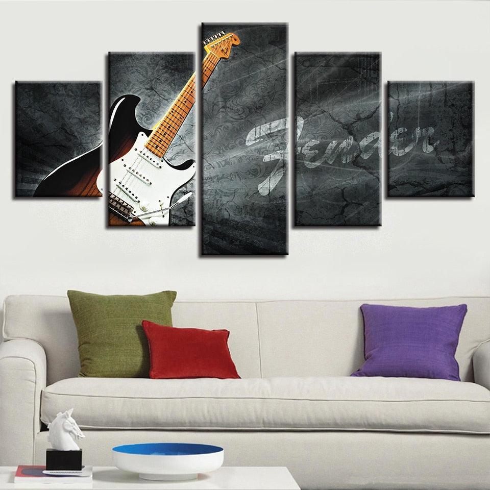 Guitar 5 Piece HD Multi Panel Canvas Wall Art-Original Frame