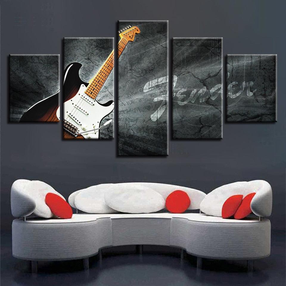 Guitar 5 Piece HD Multi Panel Canvas Wall Art-Original Frame