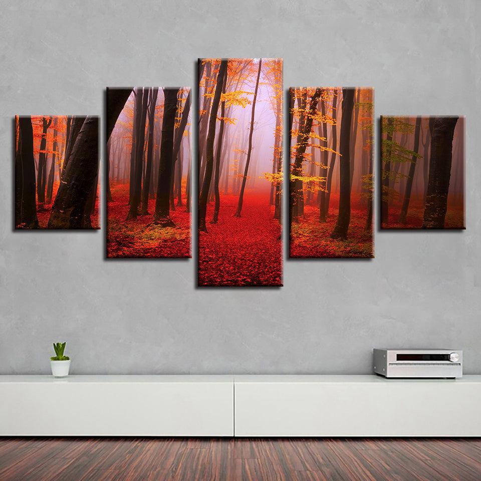 Autumn Forest 5 Piece HD Multi Panel Canvas Wall Art Frame-Original Frame