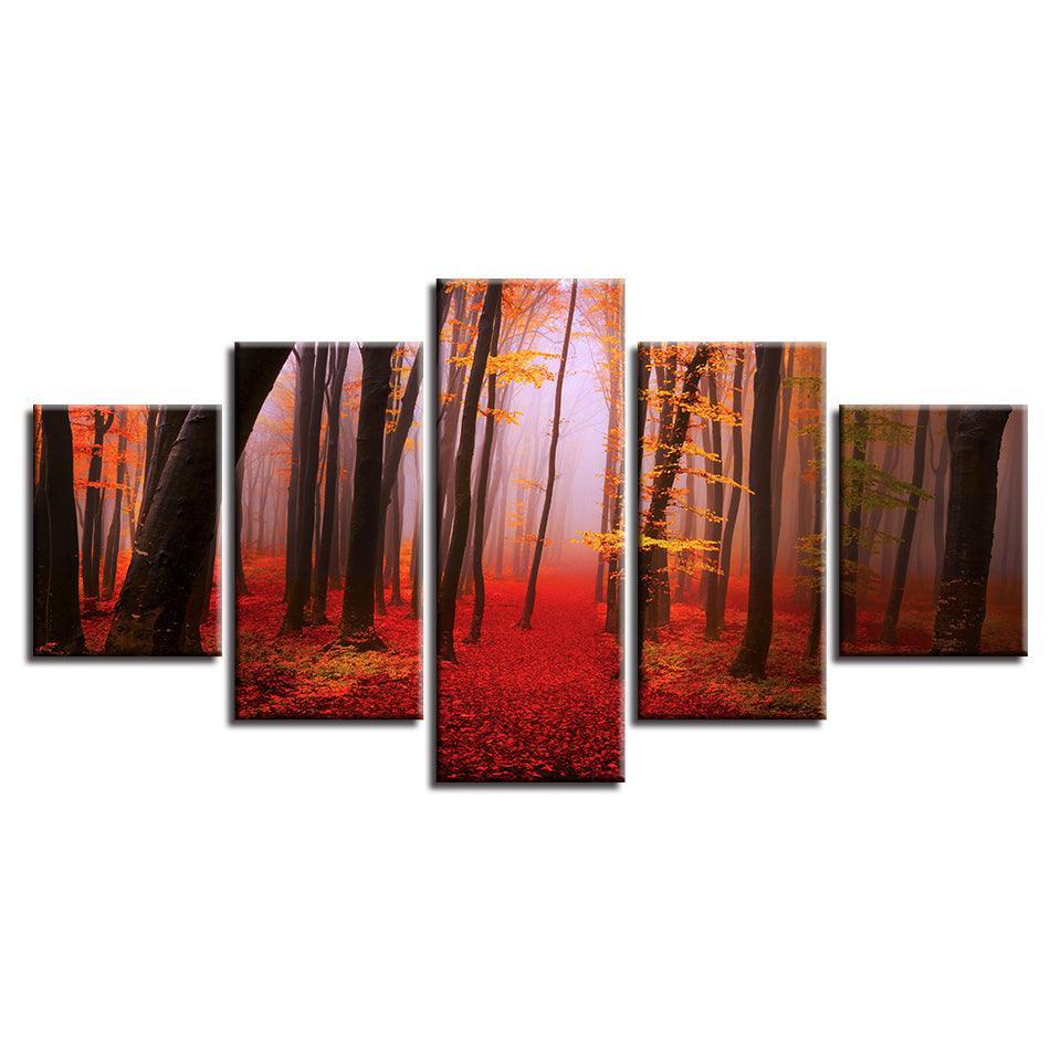 Autumn Forest 5 Piece HD Multi Panel Canvas Wall Art Frame-Original Frame