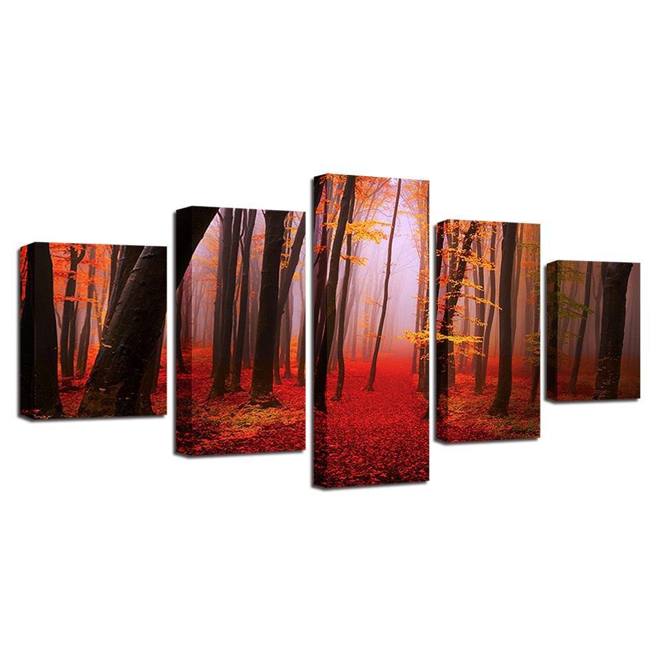 Autumn Forest 5 Piece HD Multi Panel Canvas Wall Art Frame-Original Frame