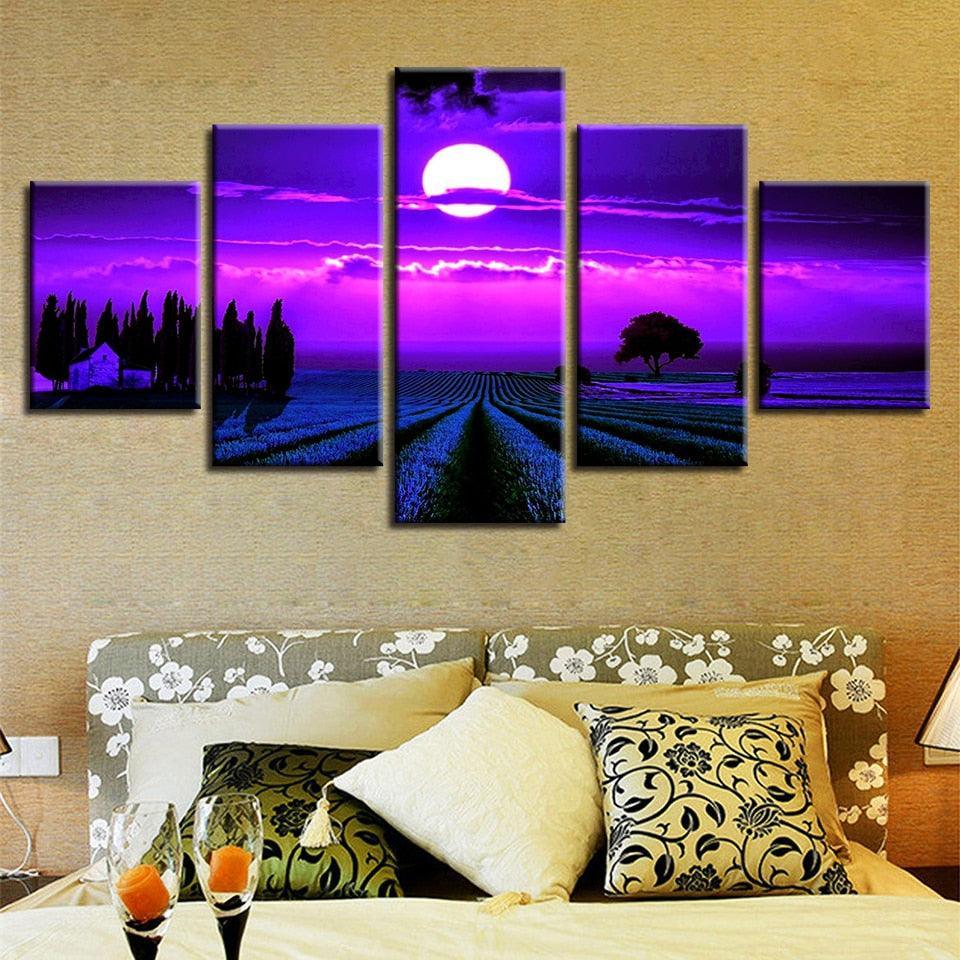 Purple Moon 5 Piece HD Multi Panel Canvas Wall Art-Original Frame