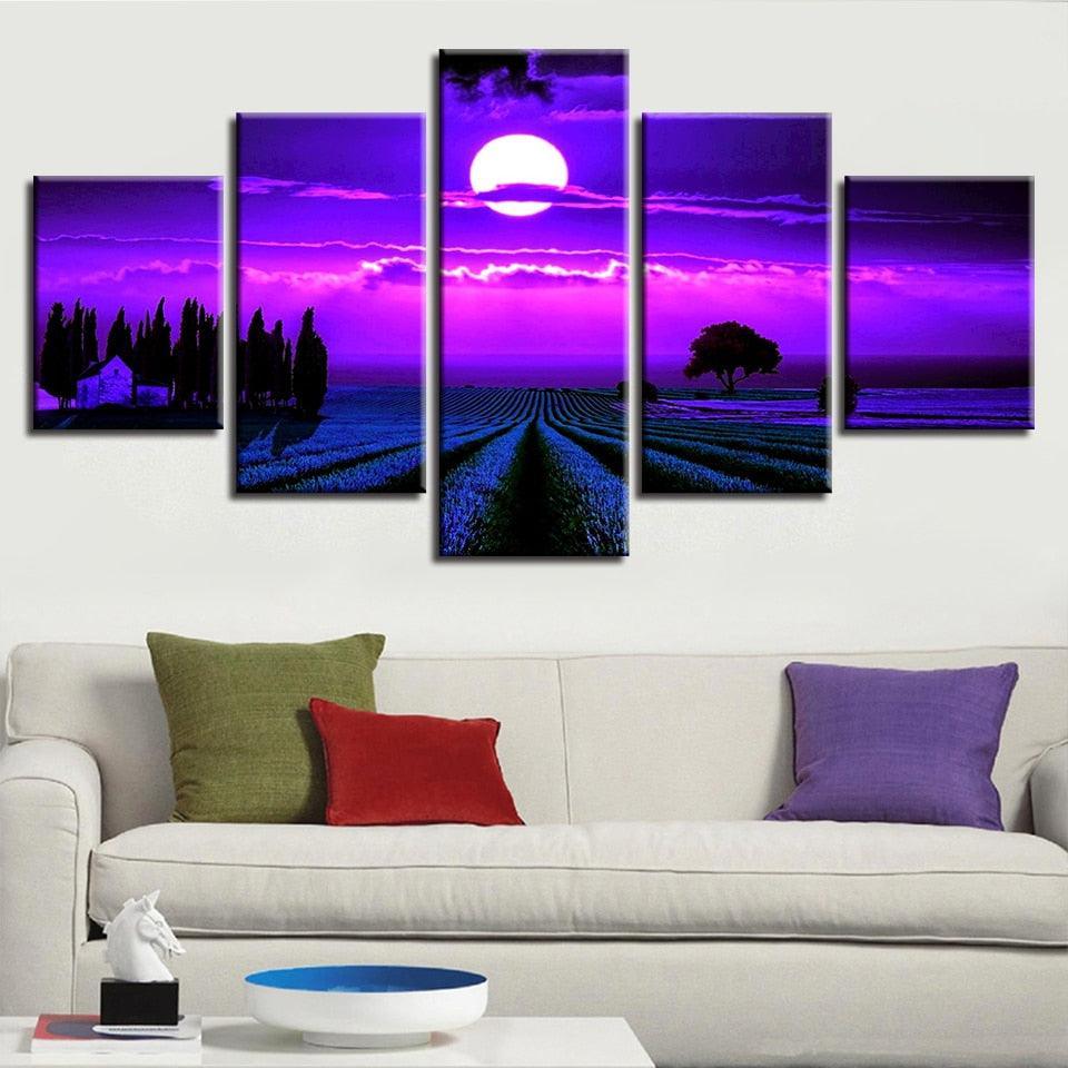 Purple Moon 5 Piece HD Multi Panel Canvas Wall Art-Original Frame