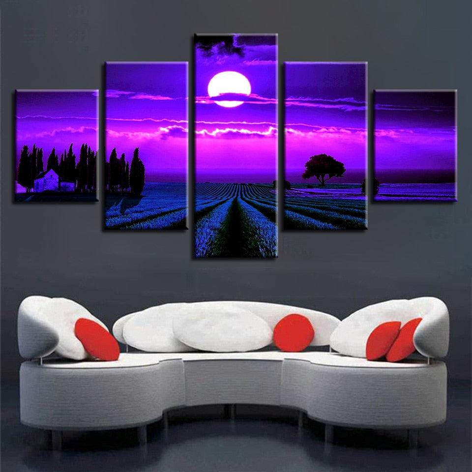 Purple Moon 5 Piece HD Multi Panel Canvas Wall Art-Original Frame