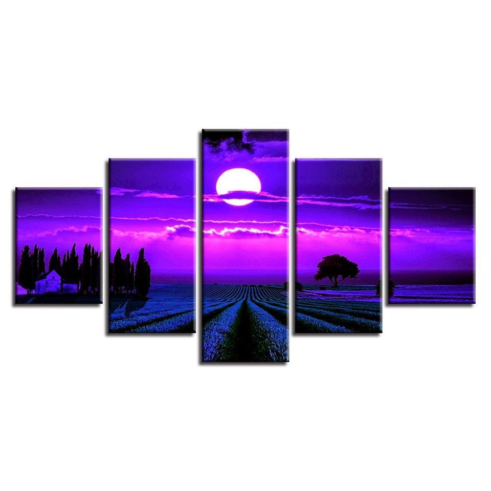Purple Moon 5 Piece HD Multi Panel Canvas Wall Art-Original Frame