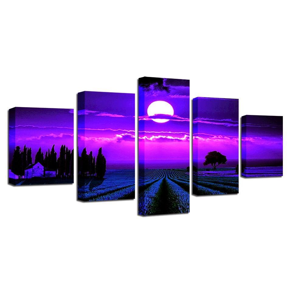 Purple Moon 5 Piece HD Multi Panel Canvas Wall Art-Original Frame