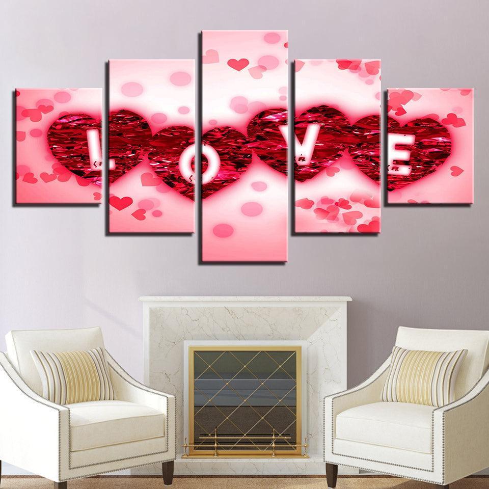 Rose Petals Love 5 Piece HD Multi Panel Canvas Wall Art Frame-Original Frame