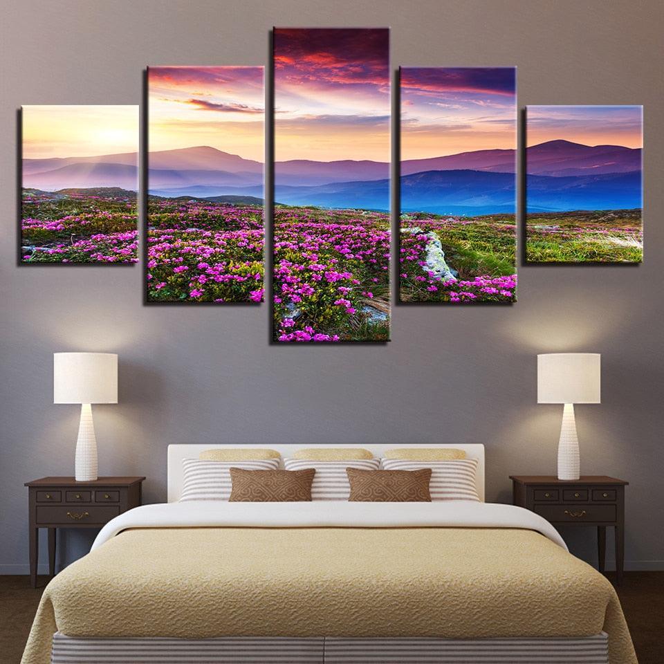 Sunset Hills 5 Piece HD Multi Panel Canvas Wall Art Frame-Original Frame