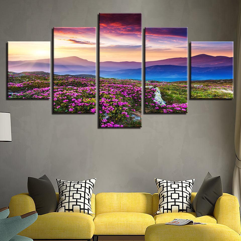 Sunset Hills 5 Piece HD Multi Panel Canvas Wall Art Frame-Original Frame