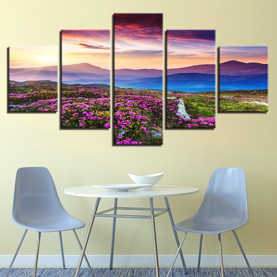 Sunset Hills 5 Piece HD Multi Panel Canvas Wall Art Frame-Original Frame