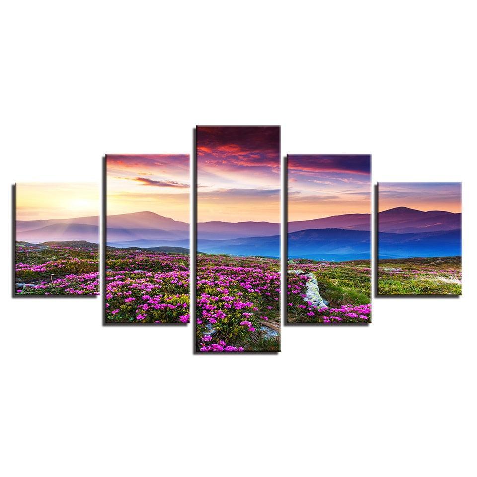 Sunset Hills 5 Piece HD Multi Panel Canvas Wall Art Frame-Original Frame