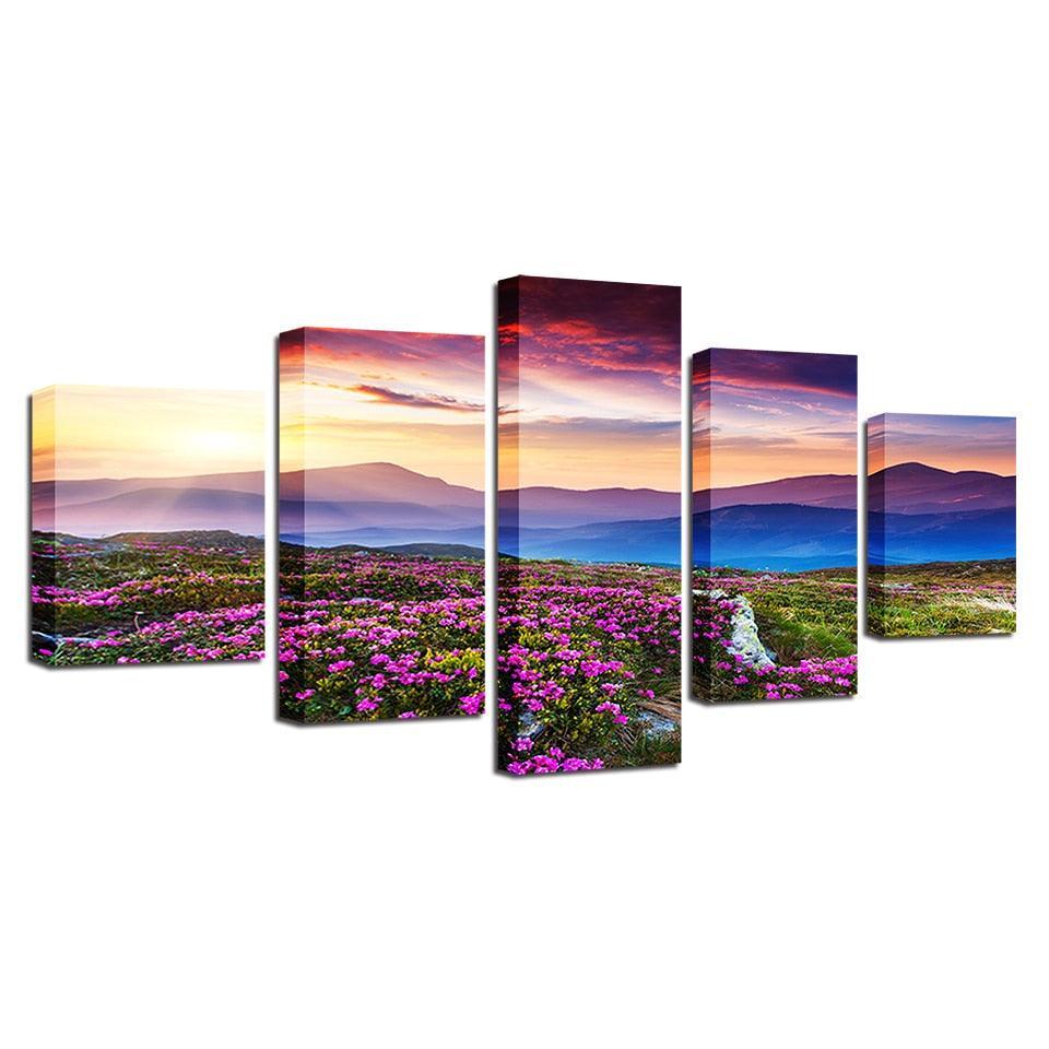 Sunset Hills 5 Piece HD Multi Panel Canvas Wall Art Frame-Original Frame