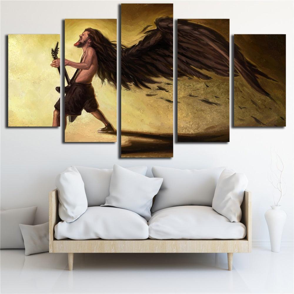 Singer Playing The Guitar 5 Piece HD Multi Panel Canvas Wall Art Frame-Original Frame