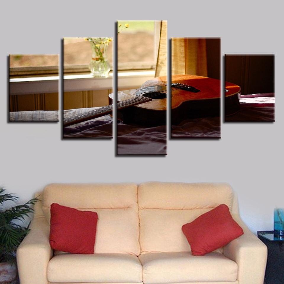 Acoustic Guitar 5 Piece HD Multi Panel Canvas Wall Art Frame-Original Frame