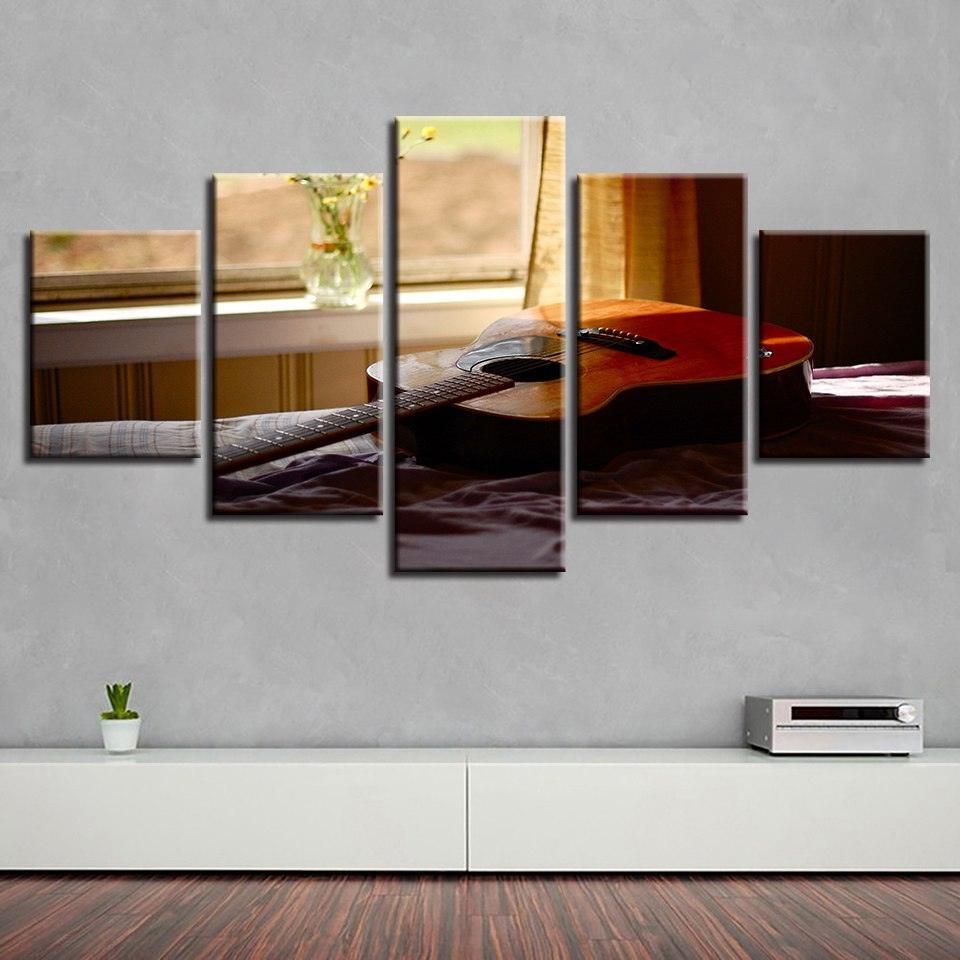 Acoustic Guitar 5 Piece HD Multi Panel Canvas Wall Art Frame-Original Frame