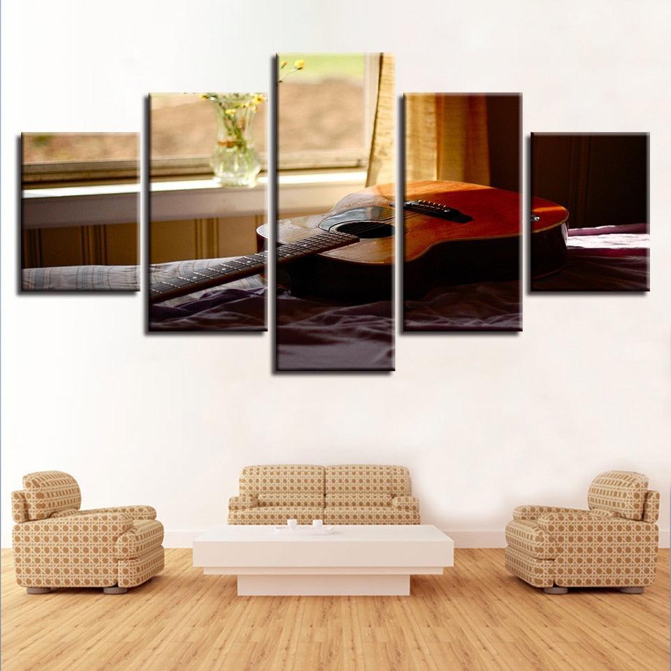 Acoustic Guitar 5 Piece HD Multi Panel Canvas Wall Art Frame-Original Frame