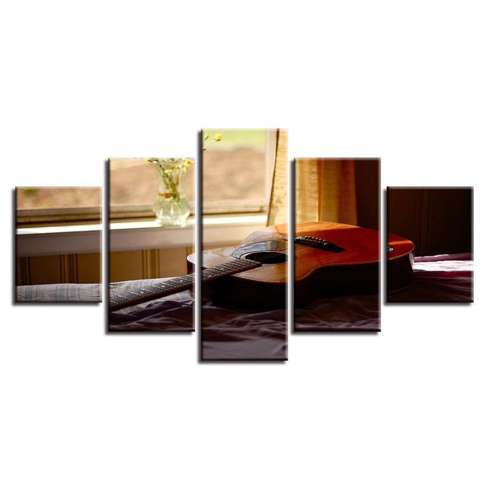 Acoustic Guitar 5 Piece HD Multi Panel Canvas Wall Art Frame-Original Frame