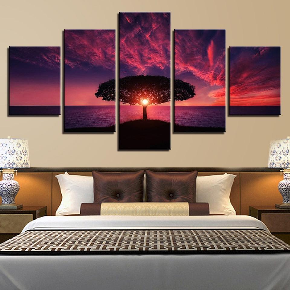 Red Sunset 5 Piece HD Multi Panel Canvas Wall Art Frame-Original Frame