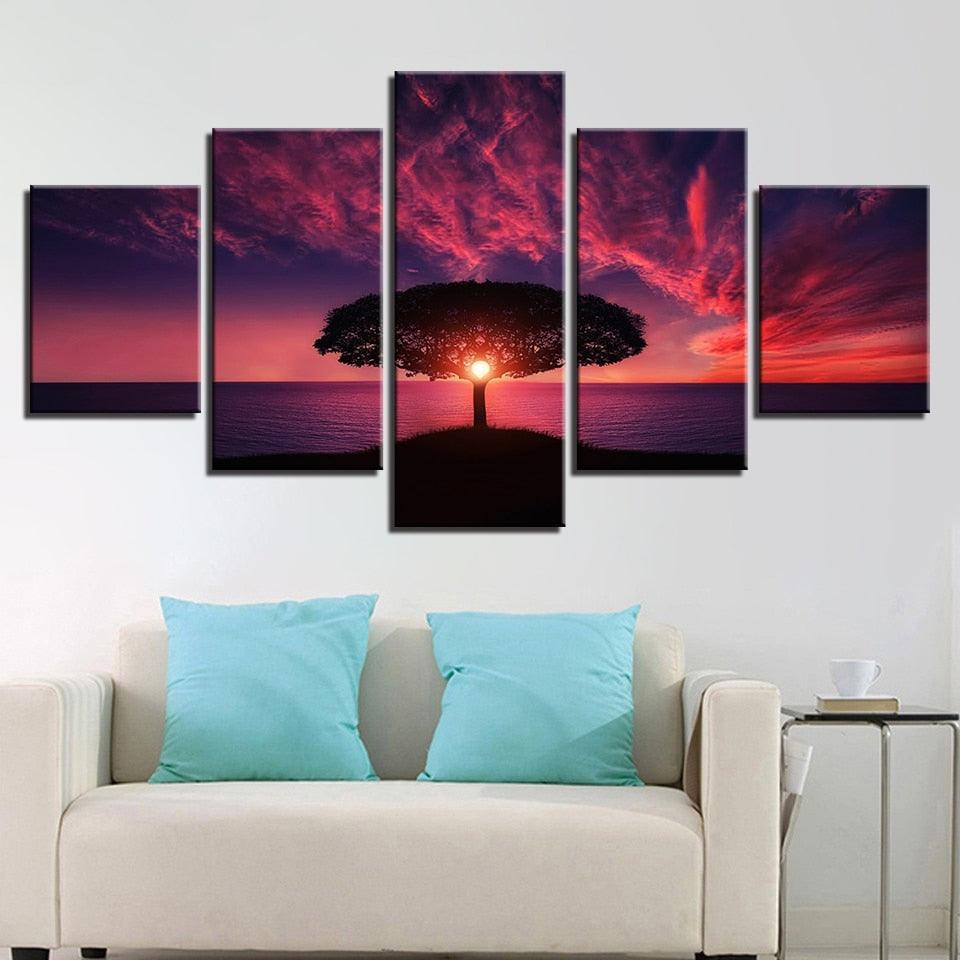 Red Sunset 5 Piece HD Multi Panel Canvas Wall Art Frame-Original Frame