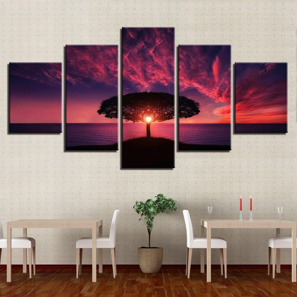 Red Sunset 5 Piece HD Multi Panel Canvas Wall Art Frame-Original Frame