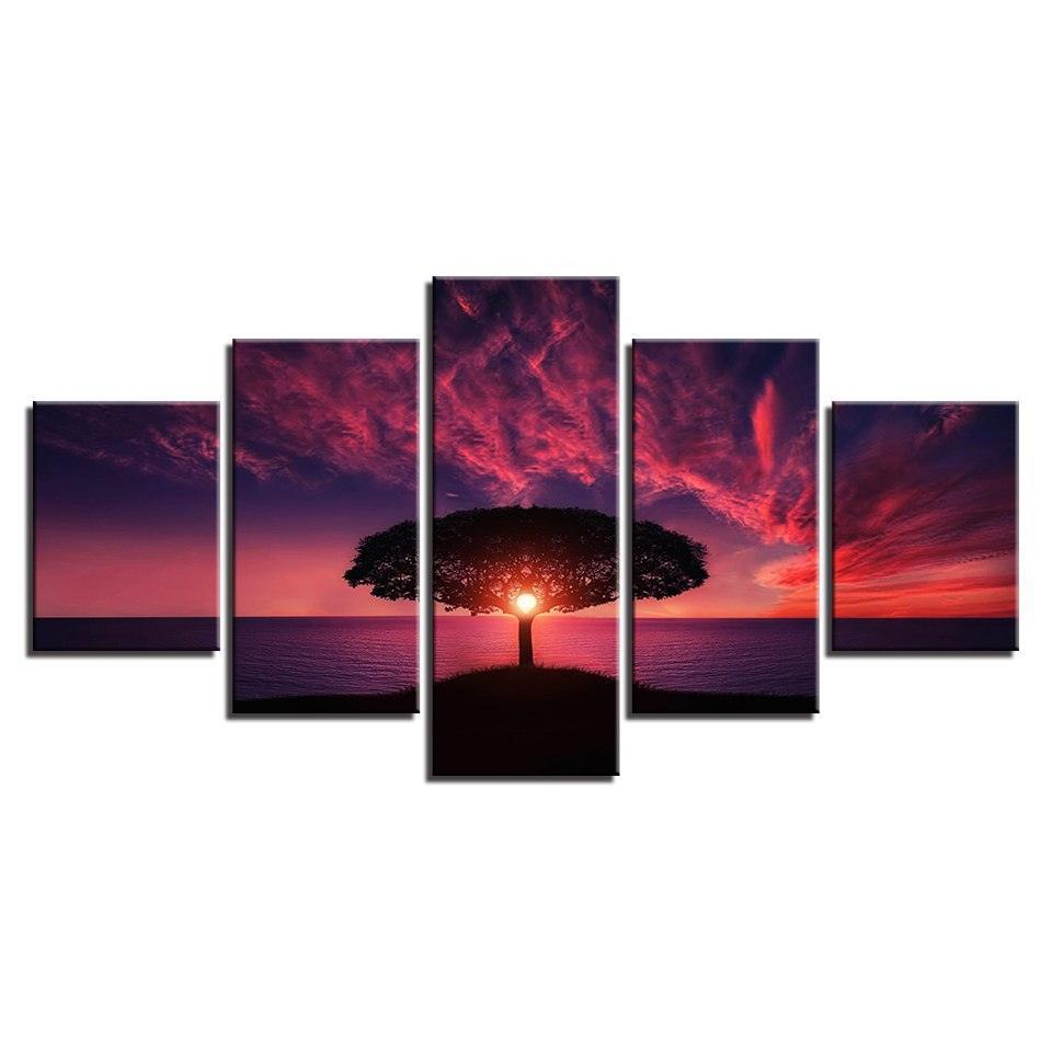Red Sunset 5 Piece HD Multi Panel Canvas Wall Art Frame-Original Frame