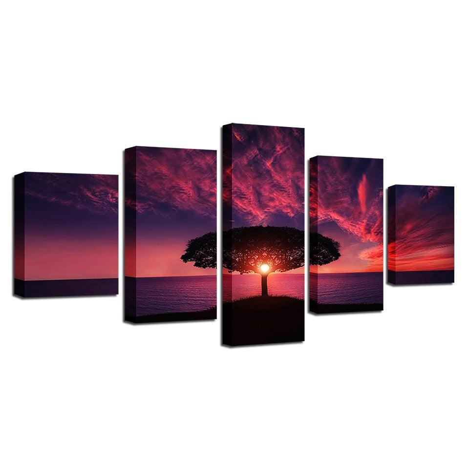 Red Sunset 5 Piece HD Multi Panel Canvas Wall Art Frame-Original Frame