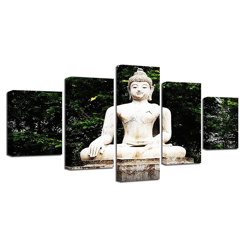 Buddha Statue Under Tree 5 Piece HD Multi Panel Canvas Wall Art Frame-Original Frame