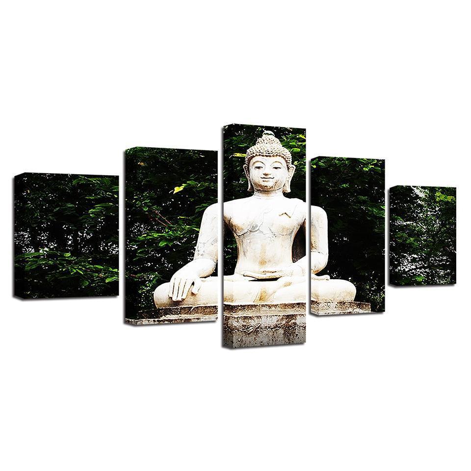 Buddha Statue Under Tree 5 Piece HD Multi Panel Canvas Wall Art Frame-Original Frame
