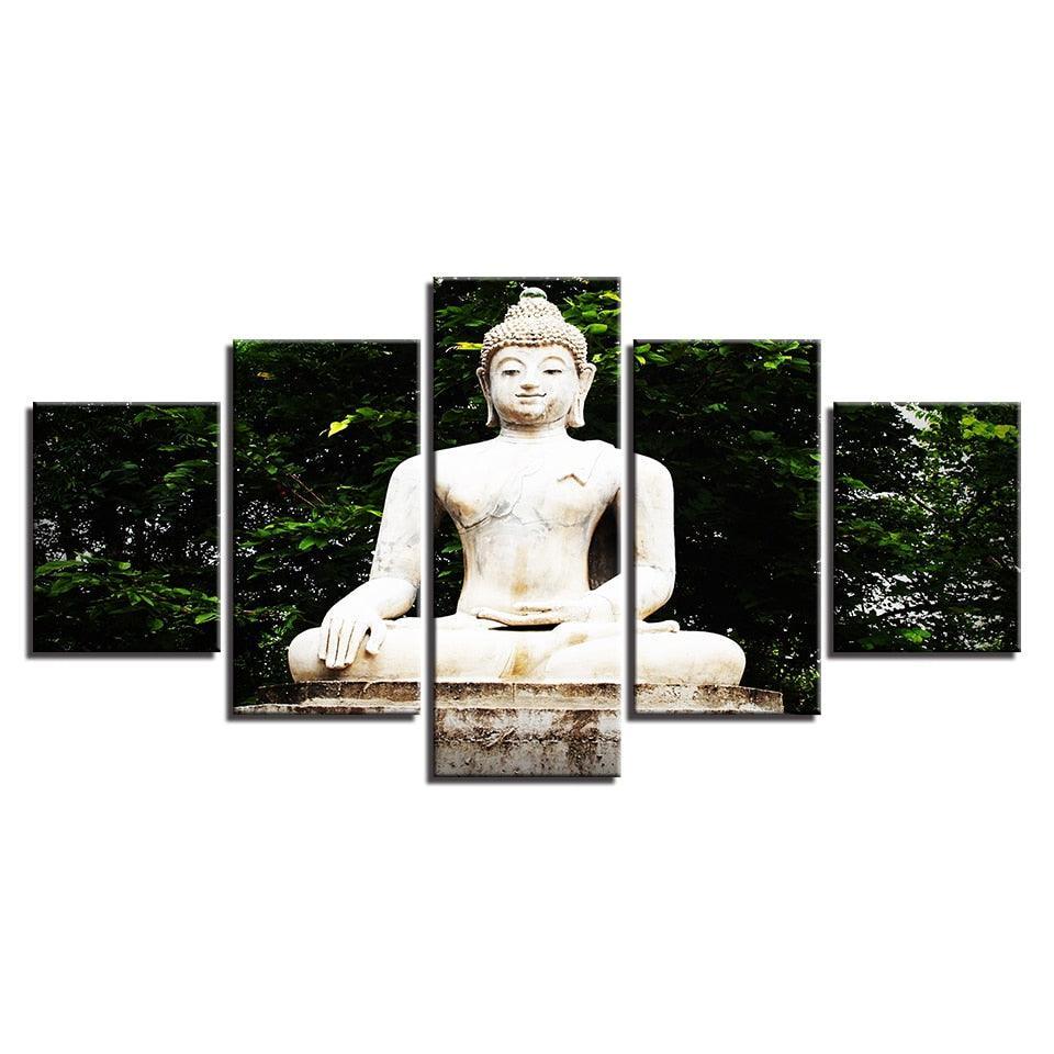 Buddha Statue Under Tree 5 Piece HD Multi Panel Canvas Wall Art Frame-Original Frame