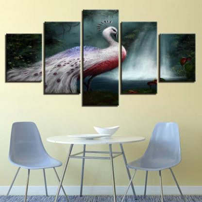 White Peacock 5 Piece HD Multi Panel Canvas Wall Art Frame-Original Frame
