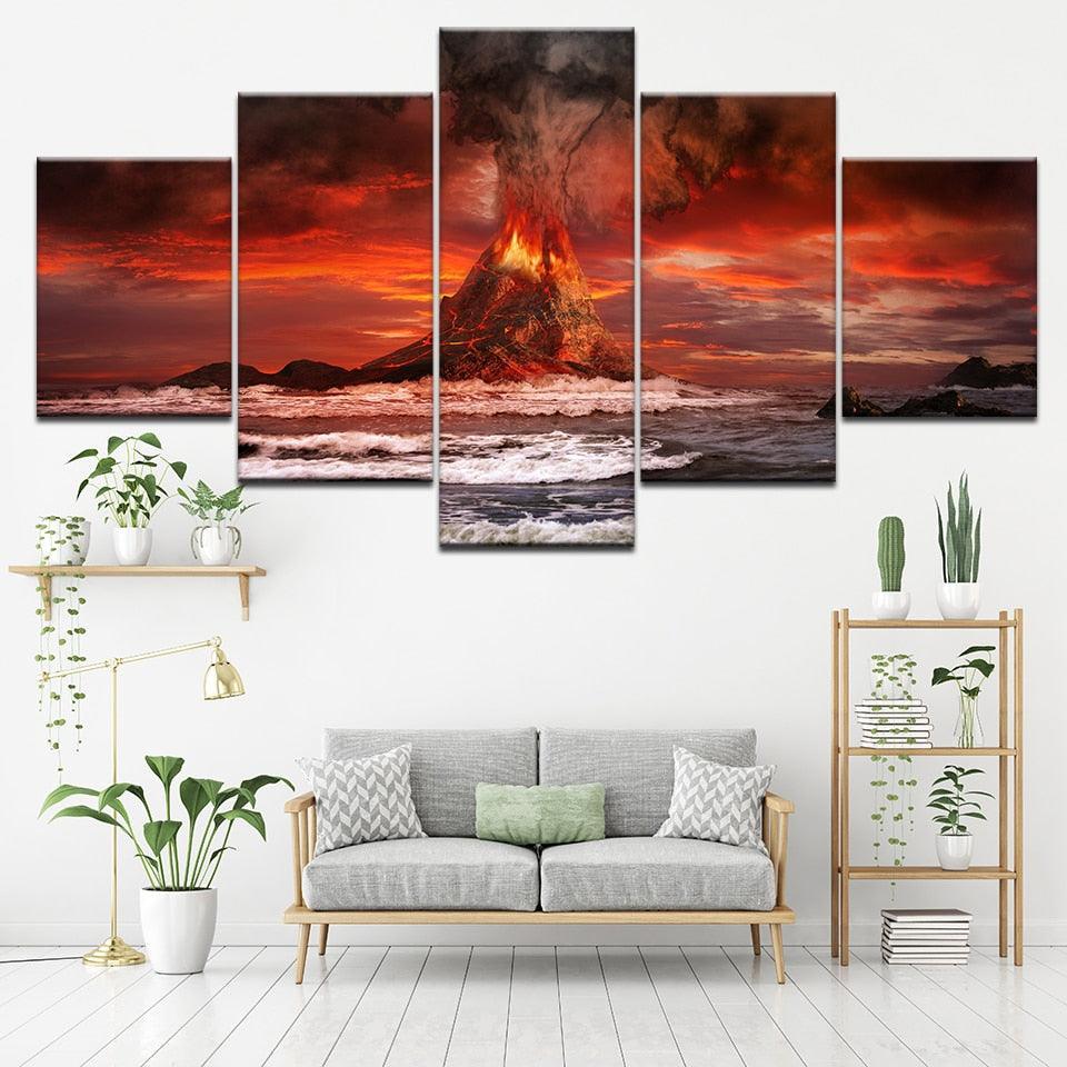 Volcano Sea 5 Piece HD Multi Panel Canvas Wall Art Frame-Original Frame