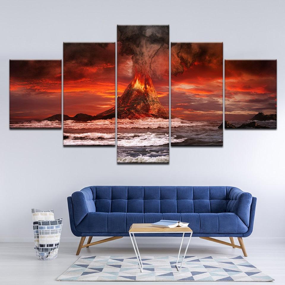 Volcano Sea 5 Piece HD Multi Panel Canvas Wall Art Frame-Original Frame