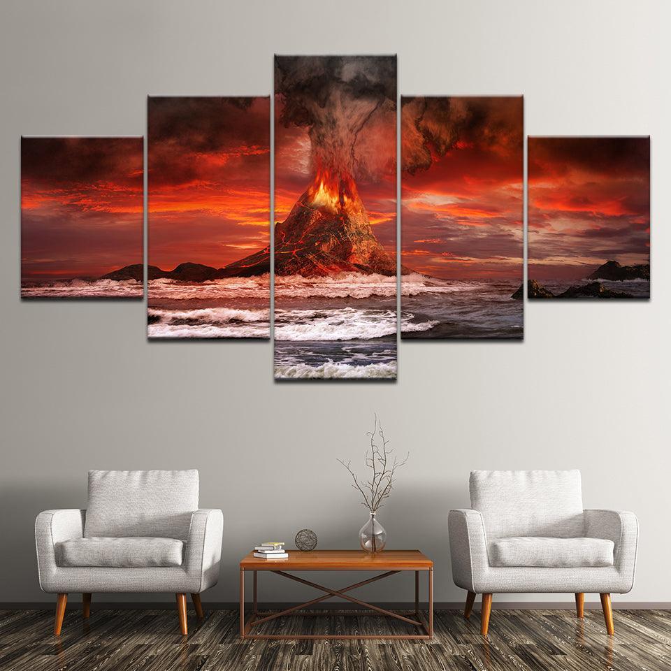 Volcano Sea 5 Piece HD Multi Panel Canvas Wall Art Frame-Original Frame