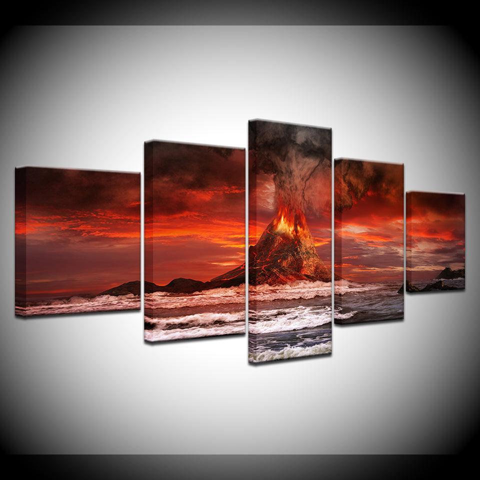 Volcano Sea 5 Piece HD Multi Panel Canvas Wall Art Frame-Original Frame