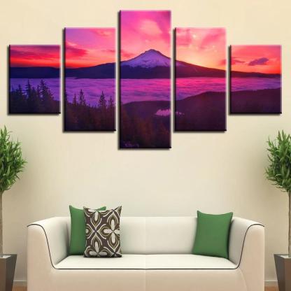 Sunrise 5 Panel Mountain Canvas Wall Art Frame-Original Frame