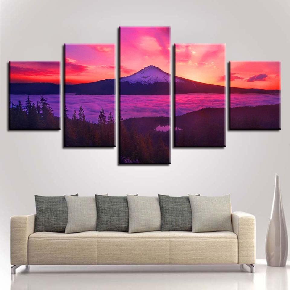 Sunrise 5 Panel Mountain Canvas Wall Art Frame-Original Frame