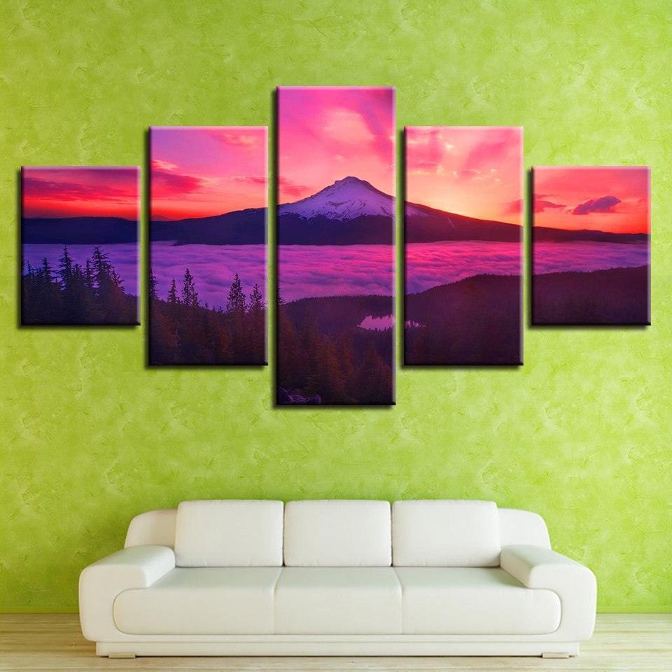 Sunrise 5 Panel Mountain Canvas Wall Art Frame-Original Frame