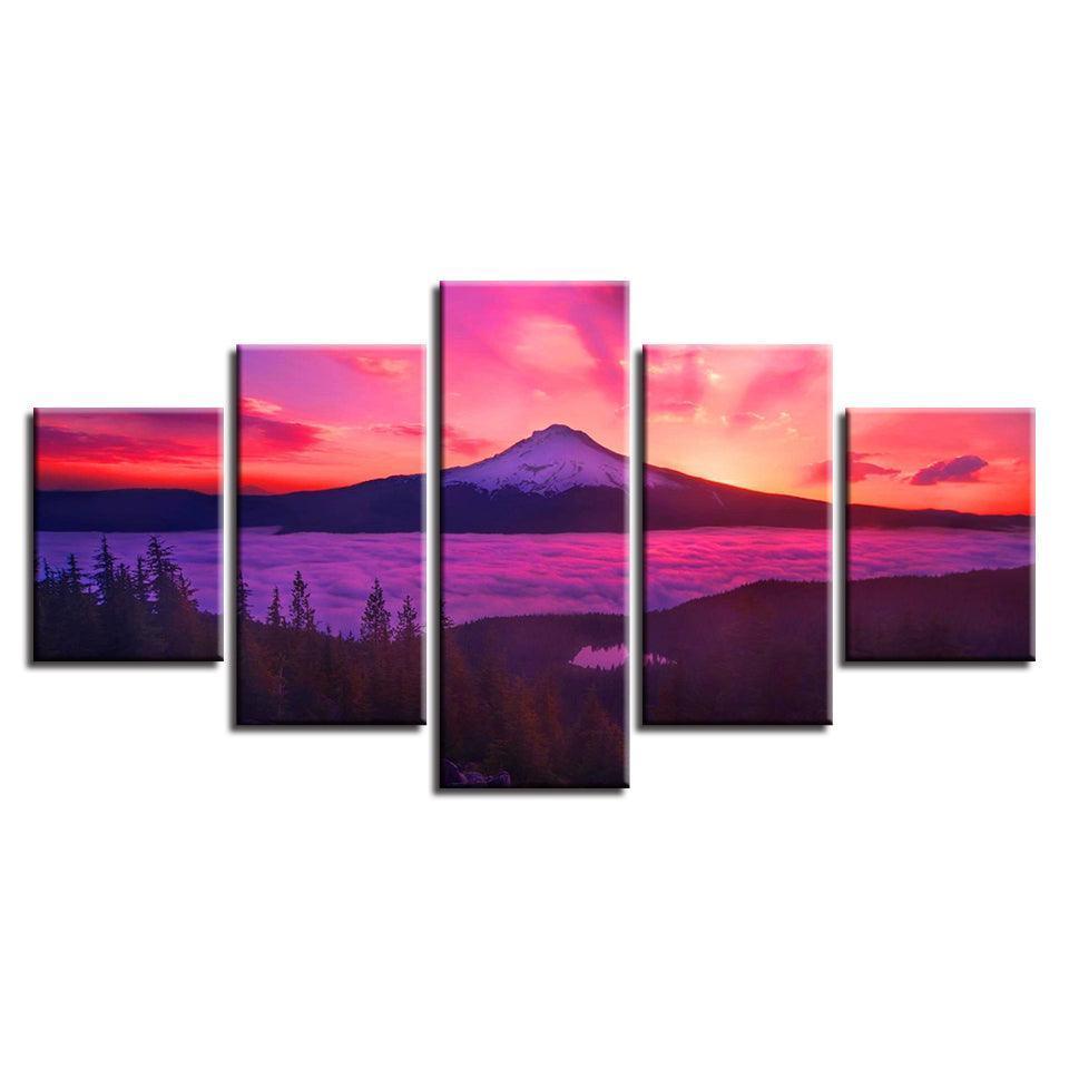 Sunrise 5 Panel Mountain Canvas Wall Art Frame-Original Frame