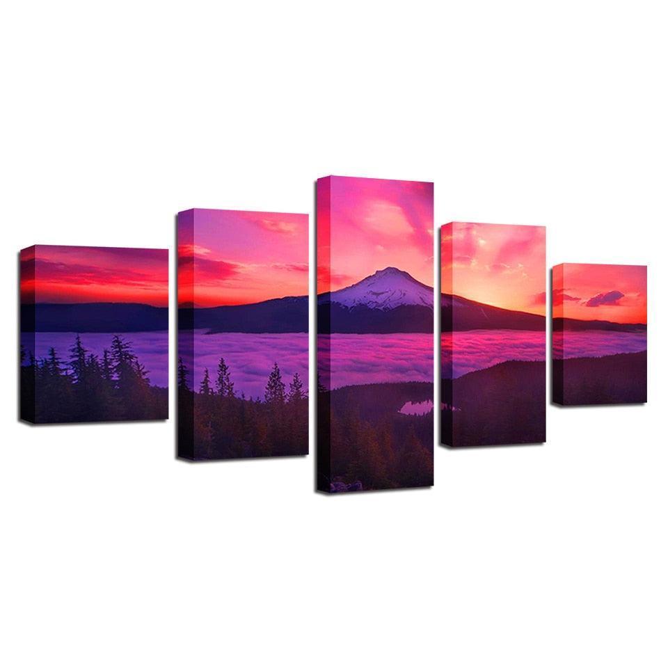 Sunrise 5 Panel Mountain Canvas Wall Art Frame-Original Frame