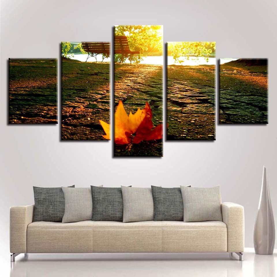 Maple Leaf Park 5 Piece HD Multi Panel Canvas Wall Art Frame-Original Frame