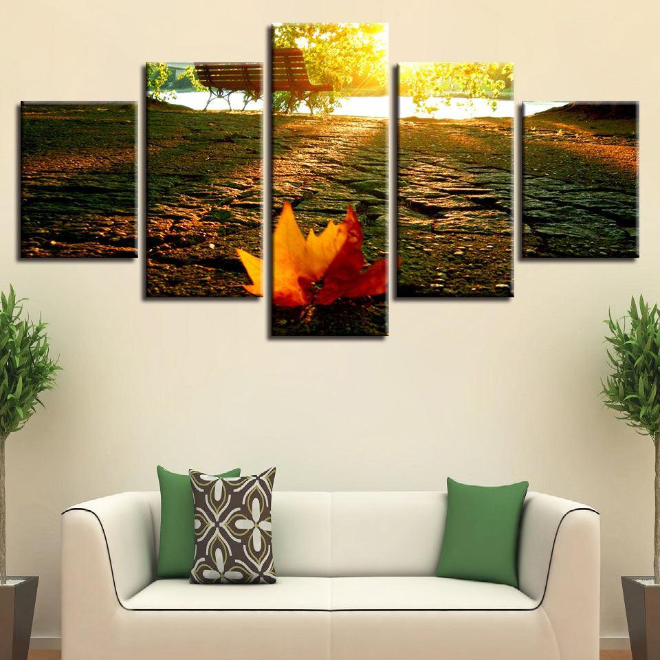 Maple Leaf Park 5 Piece HD Multi Panel Canvas Wall Art Frame-Original Frame