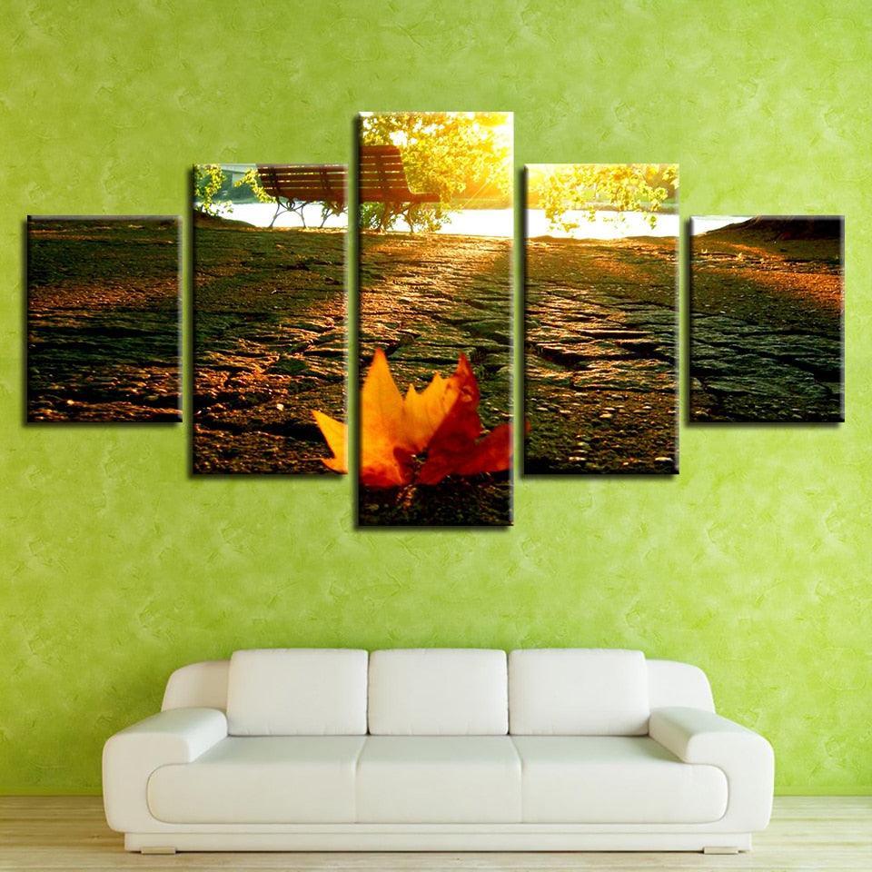 Maple Leaf Park 5 Piece HD Multi Panel Canvas Wall Art Frame-Original Frame
