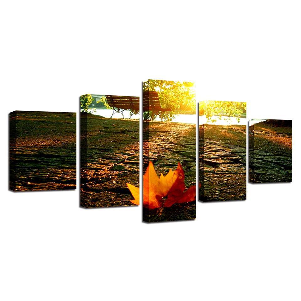 Maple Leaf Park 5 Piece HD Multi Panel Canvas Wall Art Frame-Original Frame