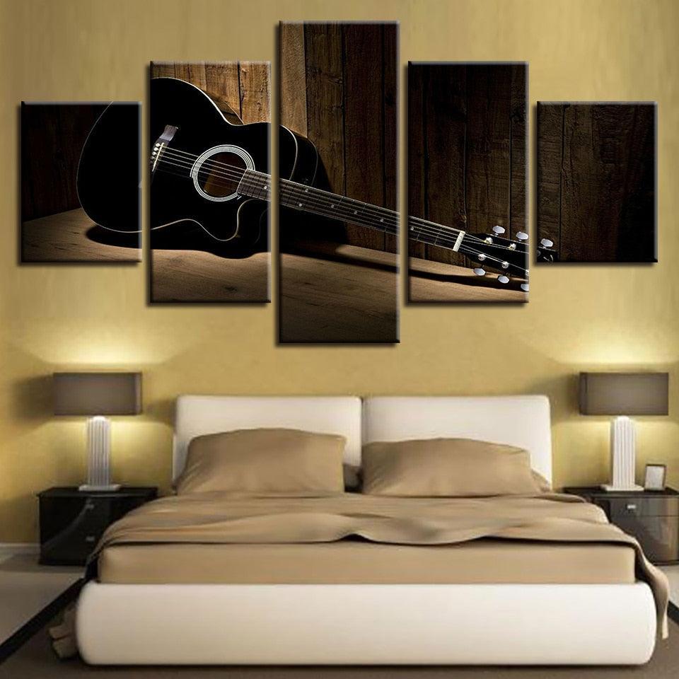 Acoustic Guitar 5 Piece HD Multi Panel Canvas Wall Art Frame-Original Frame