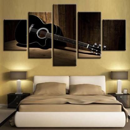 Acoustic Guitar 5 Piece HD Multi Panel Canvas Wall Art Frame-Original Frame