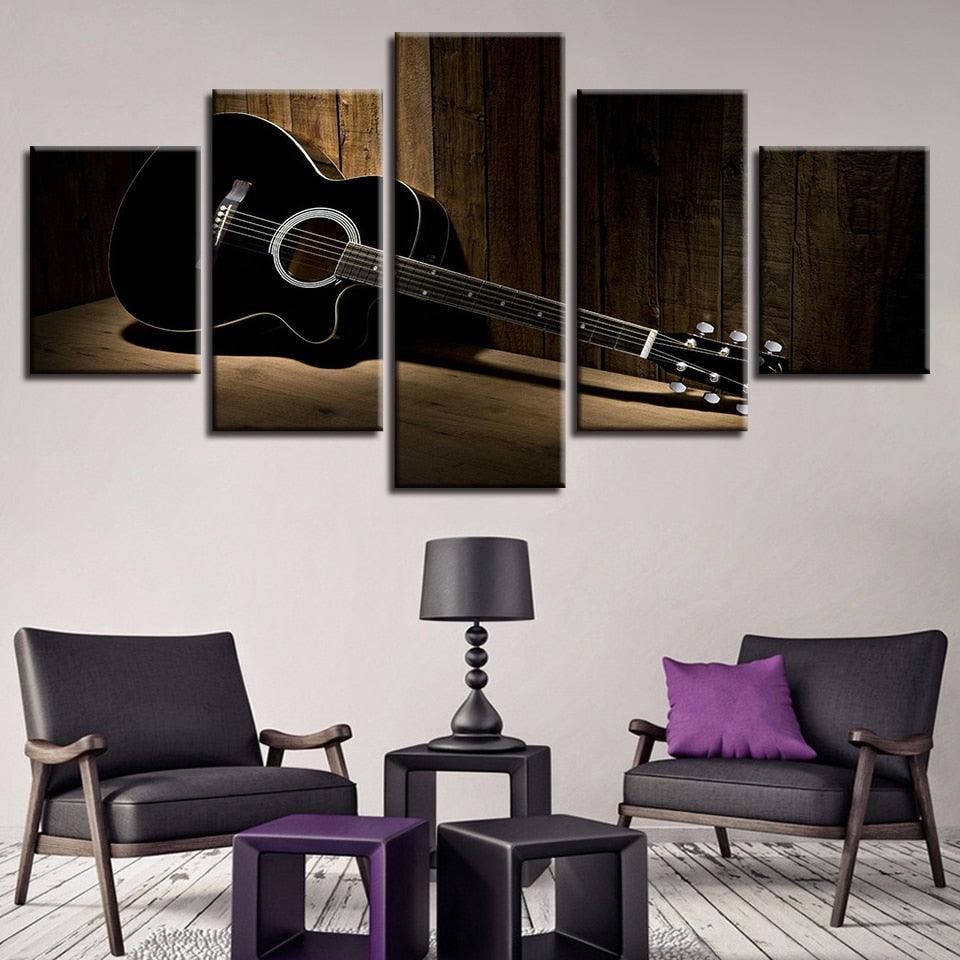 Acoustic Guitar 5 Piece HD Multi Panel Canvas Wall Art Frame-Original Frame