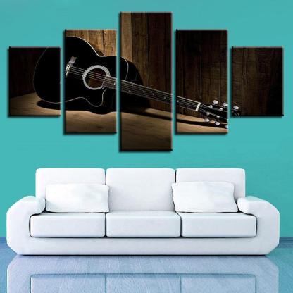 Acoustic Guitar 5 Piece HD Multi Panel Canvas Wall Art Frame-Original Frame